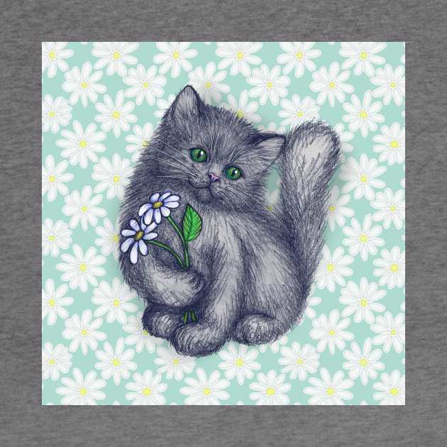 Cute Kitten with Daisies by micklyn